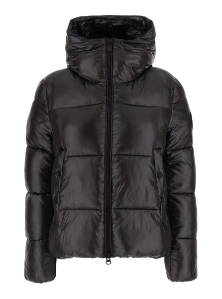 Geaca de Iarna 'Biddy' brown Down jacket with hood and logo patch on the sleeve in Tech Fabric women