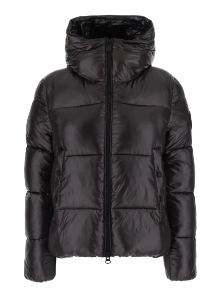 Geaca de Iarna 'Biddy' brown Down jacket with hood and logo patch on the sleeve in Tech Fabric women