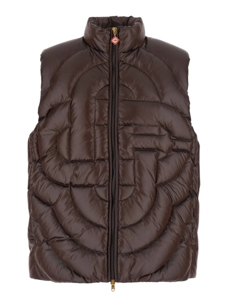 Geaca de Iarna brown Down jacket with high collar and Monogram design in Tech Fabric Men