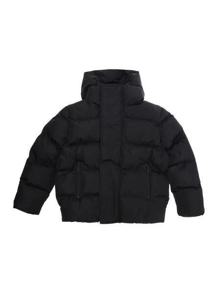Geaca de Iarna Down jacket with hood and logo on the back in black tech fabric, boy