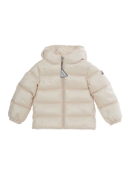 Geaca de Iarna 'Sharon' White Down jacket with hood and logo patch on the sleeve in Tech Fabric baby