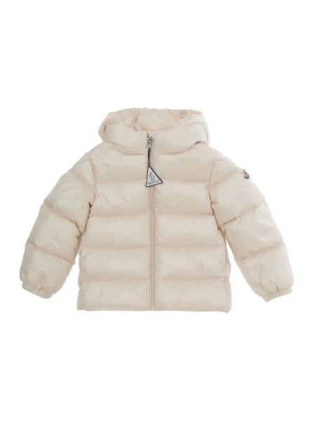 Geaca de Iarna 'Sharon' White Down jacket with hood and logo patch on the sleeve in Tech Fabric baby