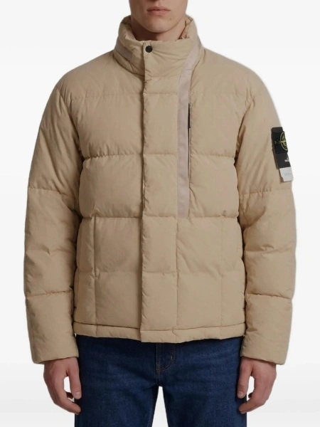 Geaca de iarna Stone Island neutra din poliamida si bumbac
