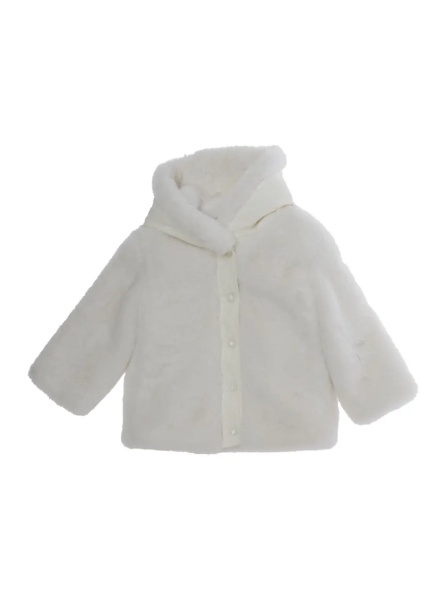 Geaca de Iarna 'Viona' White Down jacket with hood and hidden closure on the front in ecofur baby