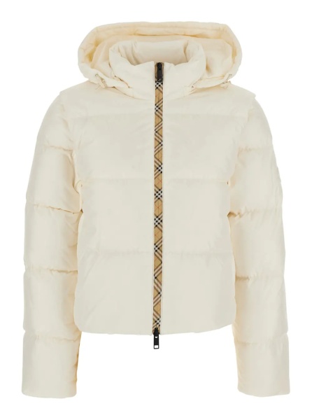 Geaca de Iarna White Puffer Jacket with High Collar and Front Zip Closure in Tech Fabric for Women