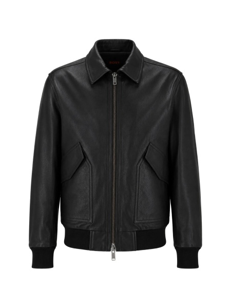 Geaca de piele Hugo Boss neagra