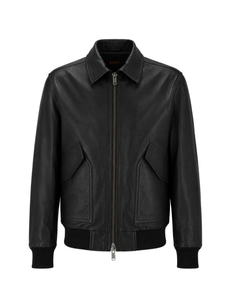 Geaca de piele Hugo Boss neagra