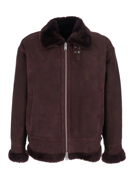 Geaca de Piele 'Sano' Bordeaux Shearling Jacket with Belt Detail and Fur Trims in Suede Man