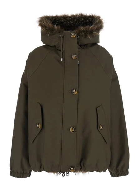 Geaca Parka Green Reversible parka with hood and two flap pockets on the front in cotton for women