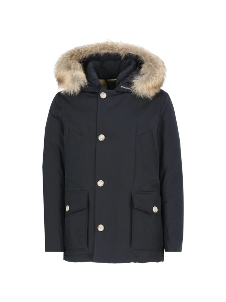 Geaca Parka Woolrich albastra din poliamida si bumbac