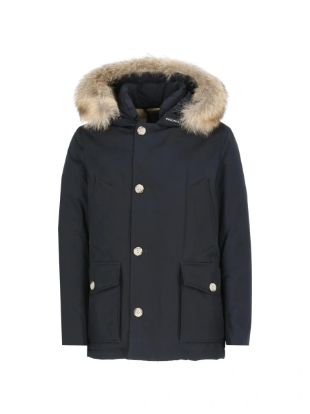 Geaca Parka Woolrich albastra din poliamida si bumbac
