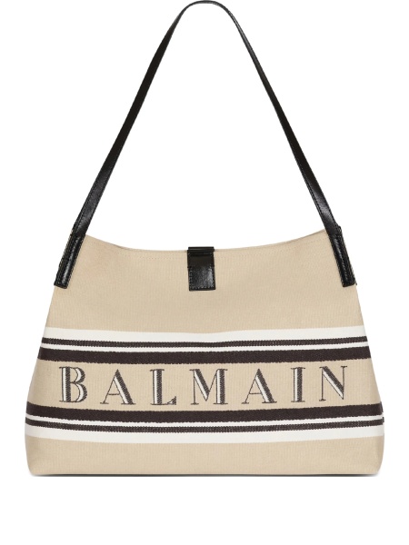 Geanta de mana Balmain neutra din piele si bumbac