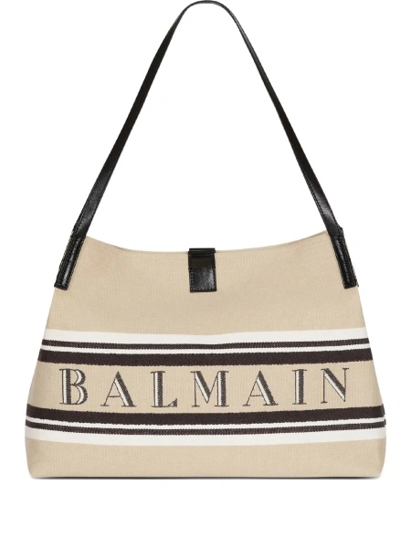 Geanta de mana Balmain neutra din piele si bumbac