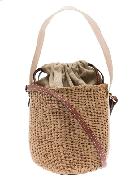 Geanta de mana Beige Raffia 'Woody' Small Handbag