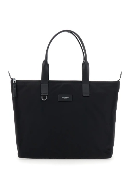 Geanta de mana Black Tote Bag with Two Top Handles and Logo Plaque on the Front in Tech Fabric Man