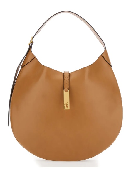 Geanta de mana Brown Shoulder Bag with Logo Detail in Smooth Leather Woman