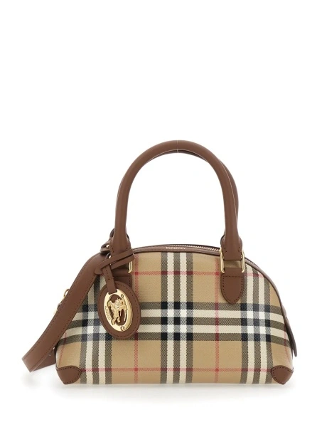 Geanta de mana Burberry bej din canvas Check 'Primrose'