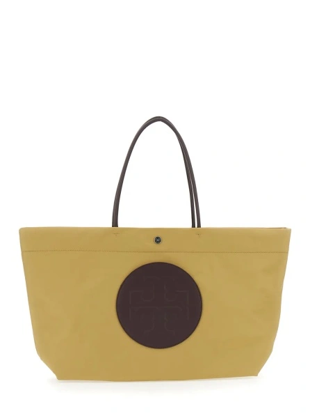 Geanta de mana 'Ella Twist' Yellow Tote bag with Two Top Handles and Logo on Front in Ecoleather Women