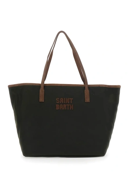 Geanta de mana Green tote bag with logo lettering on the front in fabric for women