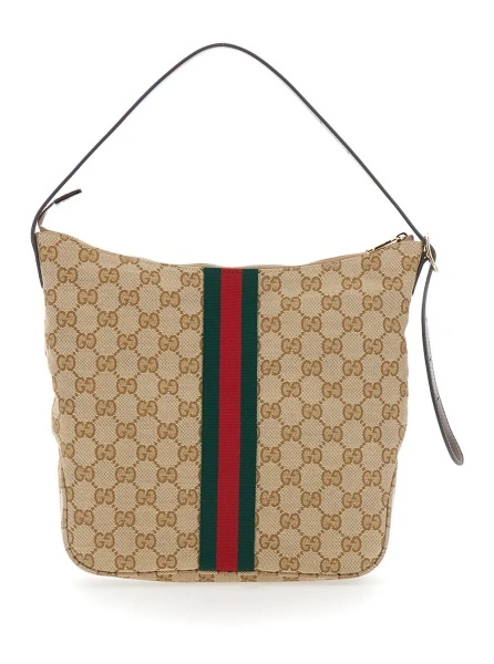 Geanta de mana Gucci bej din canvas GG 'Lunetta'