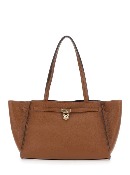 Geanta de mana HAMILTON MODERNE LG EAST WEST FOLD TOTE Bag with metal details and prominent logo, in leather, brown, women