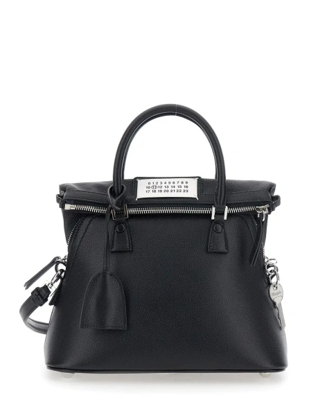 Geanta de mana Handbag with applied logo patch and keys on the side in black leather for women