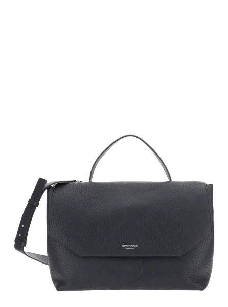 Geanta de mana Handbag with handles and 100% black leather for women