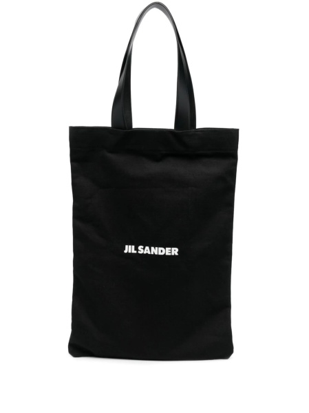Geanta de mana Jil Sander neagra din piele eco si material textil