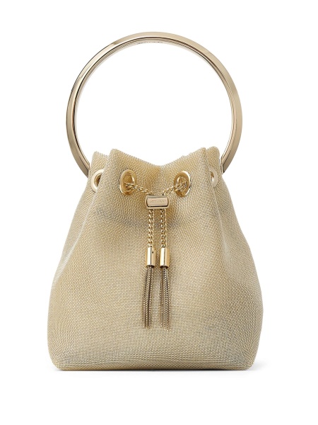 Geanta de mana Jimmy Choo Bon Bon aurie din plasa si metal