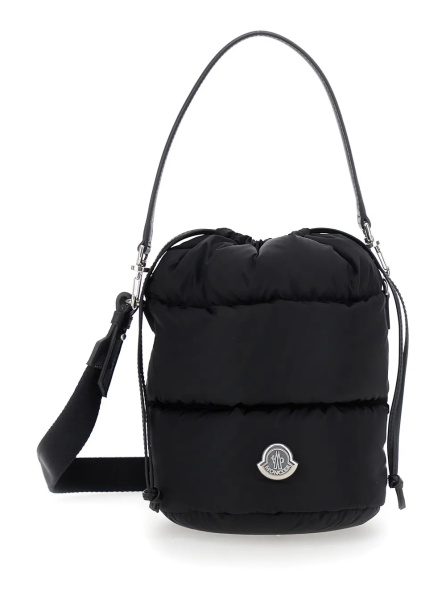 Geanta de mana 'Karadoc' Black Handbag with Drawstring Closure and Logo Patch on the Front in Tech Fabric Woman