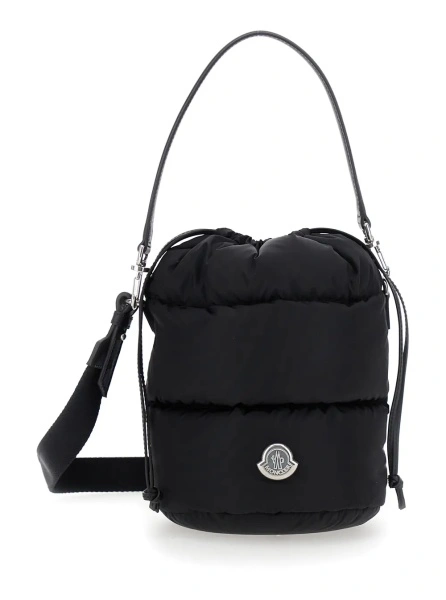 Geanta de mana 'Karadoc' Black Handbag with Drawstring Closure and Logo Patch on the Front in Tech Fabric Woman