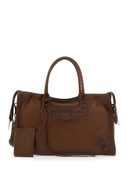 Geanta de mana 'Le City' Brown Large Handbag with Adjustable and Removable Shoulder Strap in Leather for Men