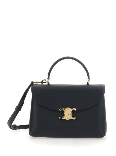Geanta de mana 'NINO Medium' Black Handbag with Triomphe metal buckle in Leather for Women