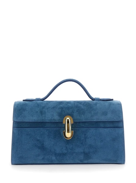 Geanta de mana 'Simmetry' Blue Handbag with Top Handle in Suede for Women