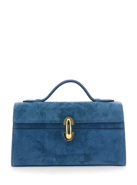 Geanta de mana 'Simmetry' Blue Handbag with Top Handle in Suede for Women