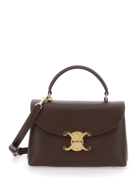 Geanta de mana 'Teen Nino' Brown Handbag with adjustable and removable shoulder strap and Triomphe plaque closure in leather for women