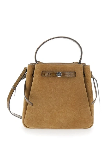 Geanta de mana Tory Burch bej din piele intoarsa