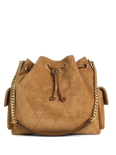 Geanta de mana Tory Burch maro din piele intoarsa