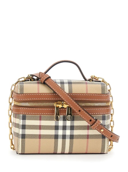Geanta de umar Beige Crossbody bag with adjustable and removable shoulder strap and Check all-over motif in fabric for women