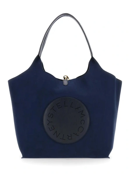 Geanta de umar Blue Reversible Shoulder bag with front logo in ecoleather and ecosuede for women