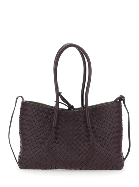 Geanta de umar Bordeaux Bag 'Pinacoteca' Medium with Intreccio Motif in Leather for Women