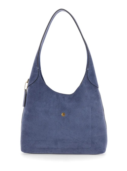 Geanta de umar 'Brooklyn' Blue Shoulder Bag with Magnetic Closure and Logo Detail in Suede for Women