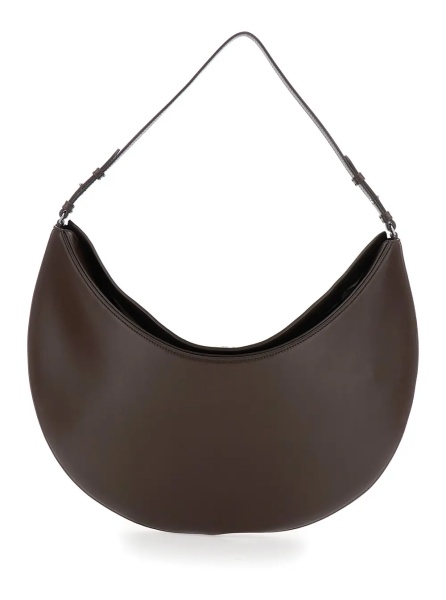Geanta de umar Brown Shoulder Bag 'Le Calisso Rond Large' with Adjustable Strap and Embossed Logo in Leather for Women