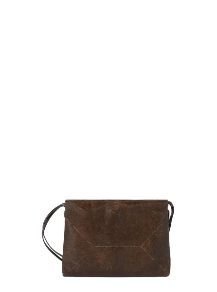 Geanta de umar Brown Shoulder bag with drawstring closure and Monile in suede for women