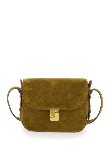 Geanta de umar Crossbody bag "BELLISSIMA MINI" with Flap Closure in Green Leather for Women
