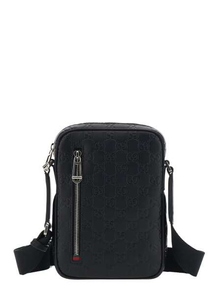 Geanta de umar 'Emblem' Black Crossbody bag with Adjustable Strap and All-Over GG Motif in Leather for Men
