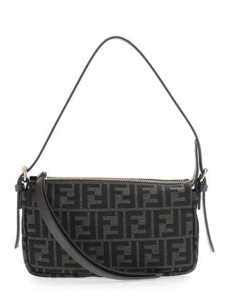 Geanta de umar Fendi maro din canvas FF 'Zip Top'