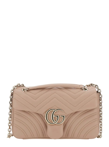 Geanta de umar GG Marmont Shoulder Bag with Adjustable Chain Strap and GG Plaque on Front in Pink Leather for Women