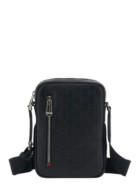 Geanta de umar Gucci neagra din piele 'Emblem'