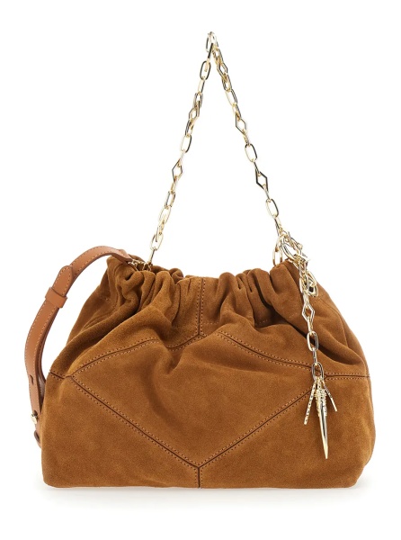 Geanta de umar 'June' Beige Shoulder bag with chain strap and charms in suede for women